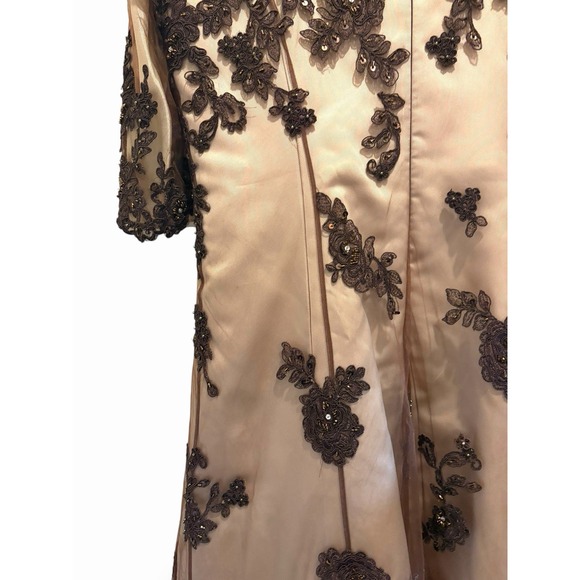Vintage Jovani Evening Gown US Women's M/L Brown Tan Beaded Lace Mother of Bride - Picture 12 of 16